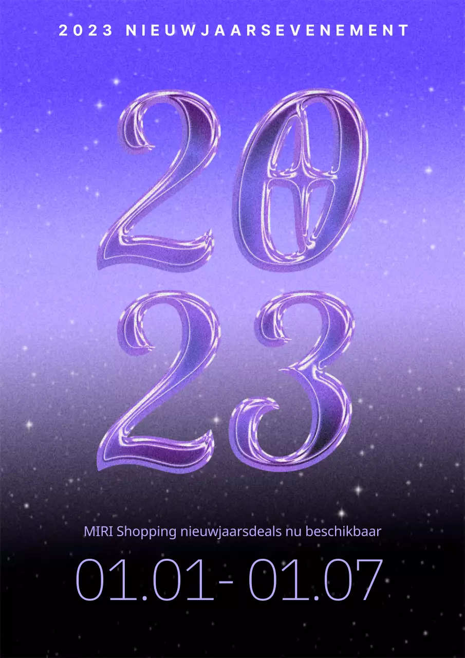 Vintage poster Nieuwjaar 2023 in paars en zwart