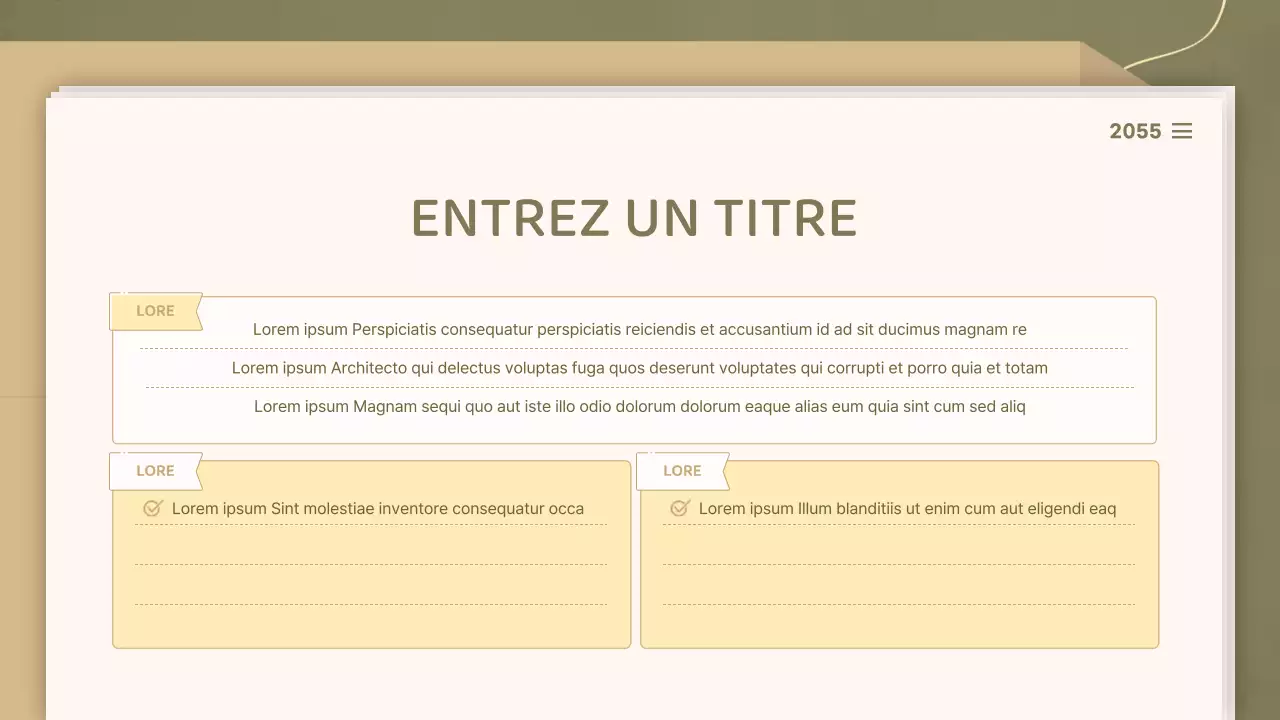 Pour des présentations avec un concept de document épuré dans les tons olive et beige