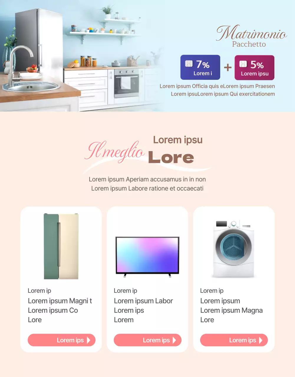Pacchetto matrimonio con elettrodomestici rosa e beige chiaro