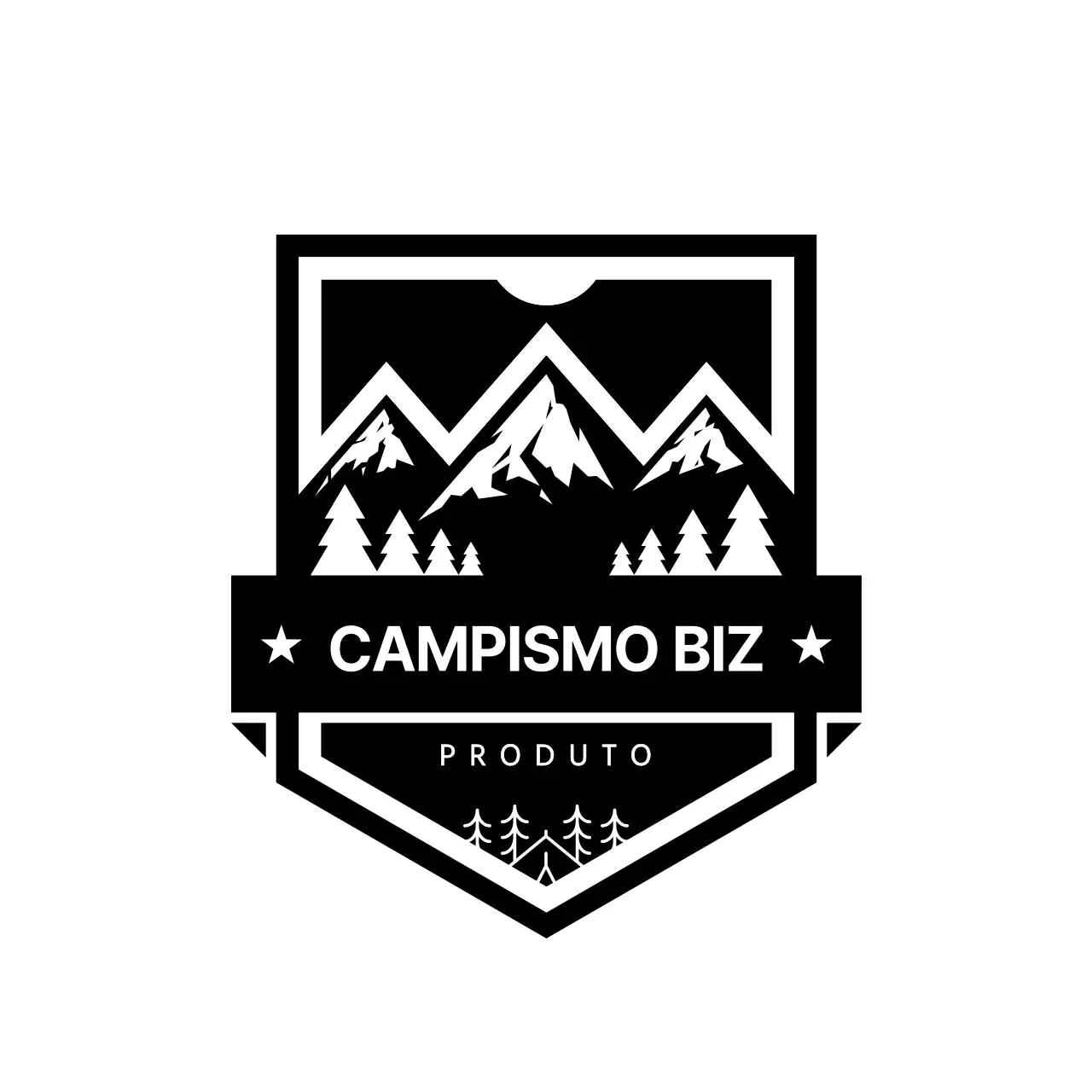 Estilo simples com ilustrações a branco e preto para clubes de campismo