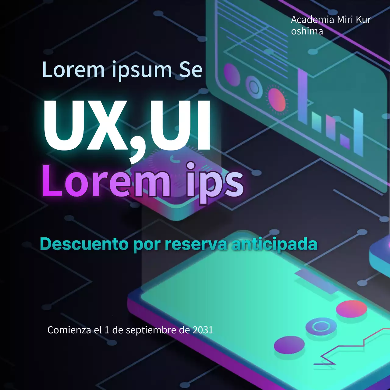 Banner de vídeo animado GIF de las rebajas de vuelta al cole en morado y verde azulado