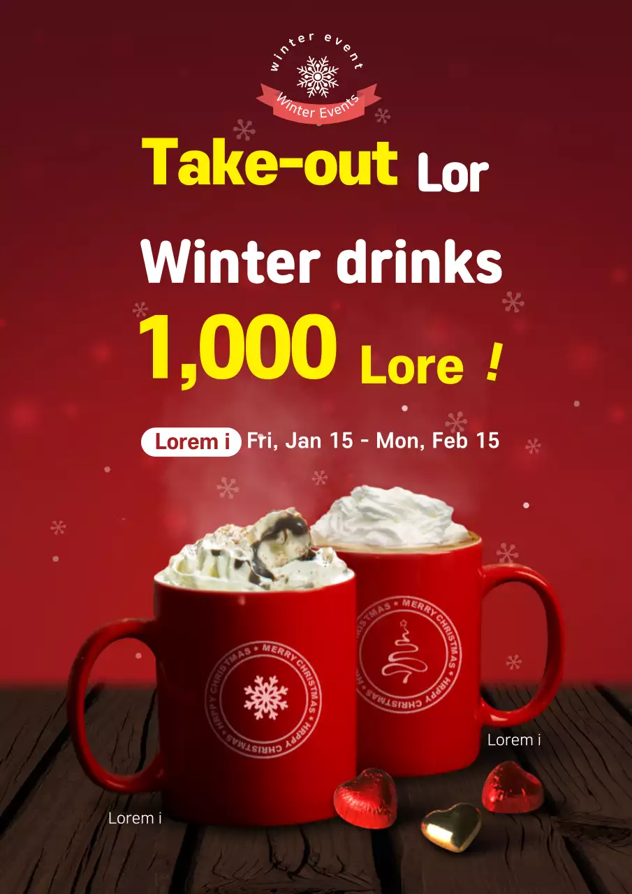 Khuyến mãi thực đơn quán cà phê Giáng sinh với điểm nhấn ảnh màu đỏ 