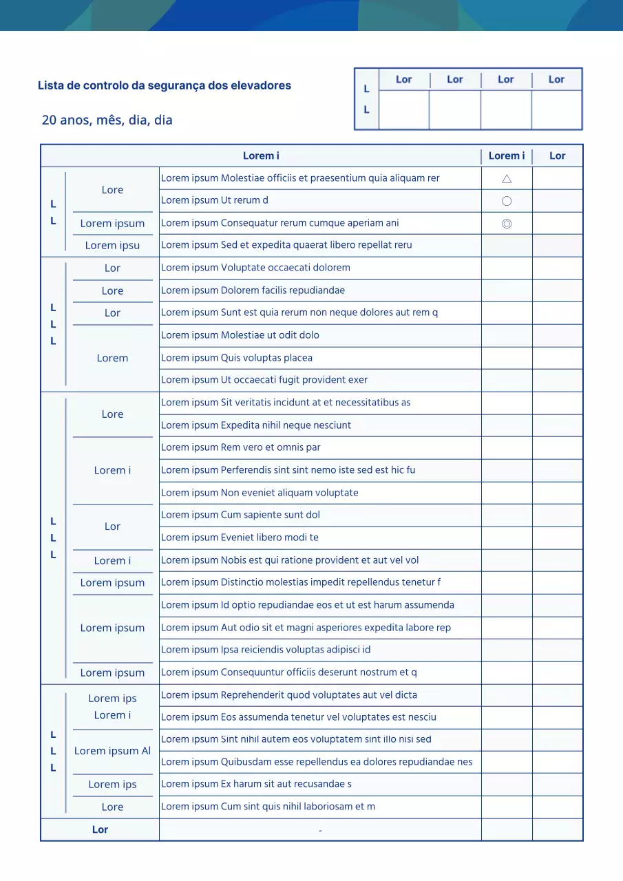 Lista de controlo de segurança do elevador com um conceito de padrão azul e branco