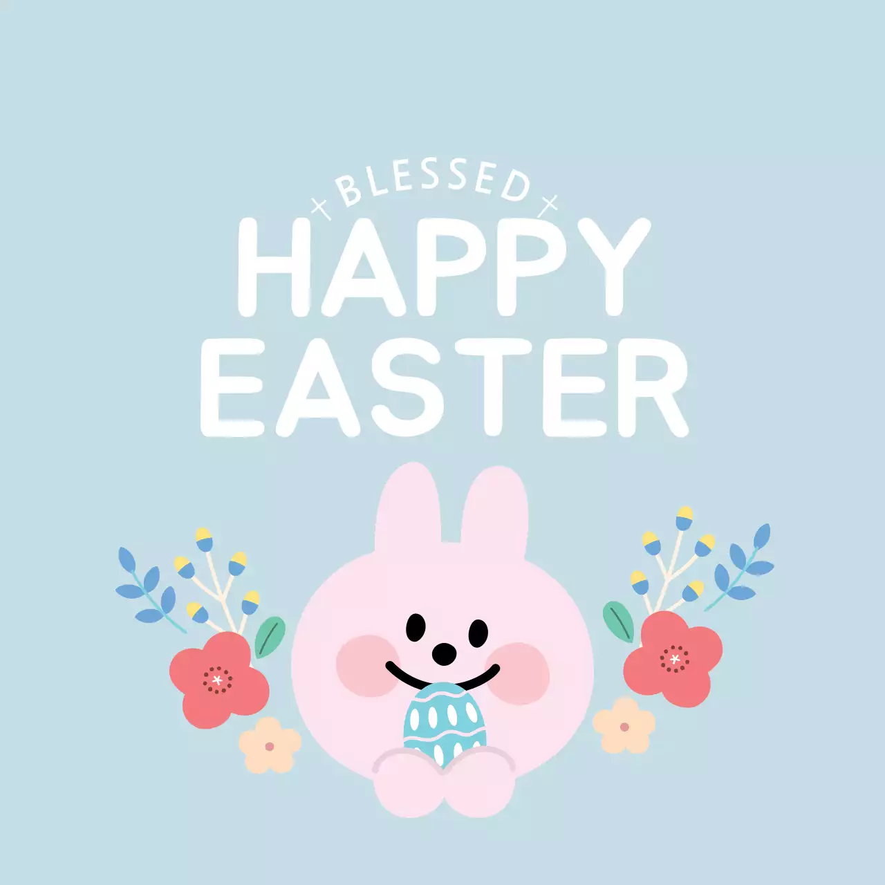 青いイラストのかわいい教会のイースターラベル