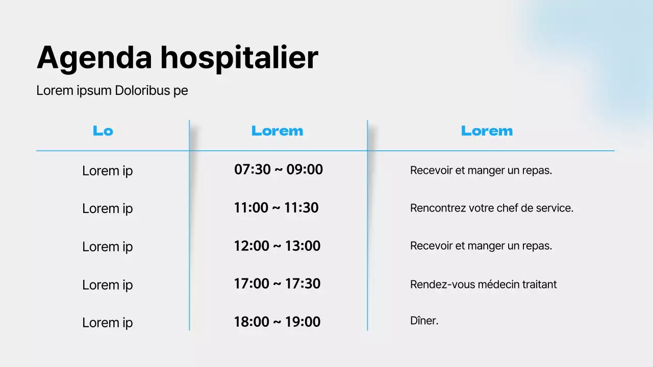 Un guide de la vie à l'hôpital avec des couleurs bleues, des lignes épurées et des ombres