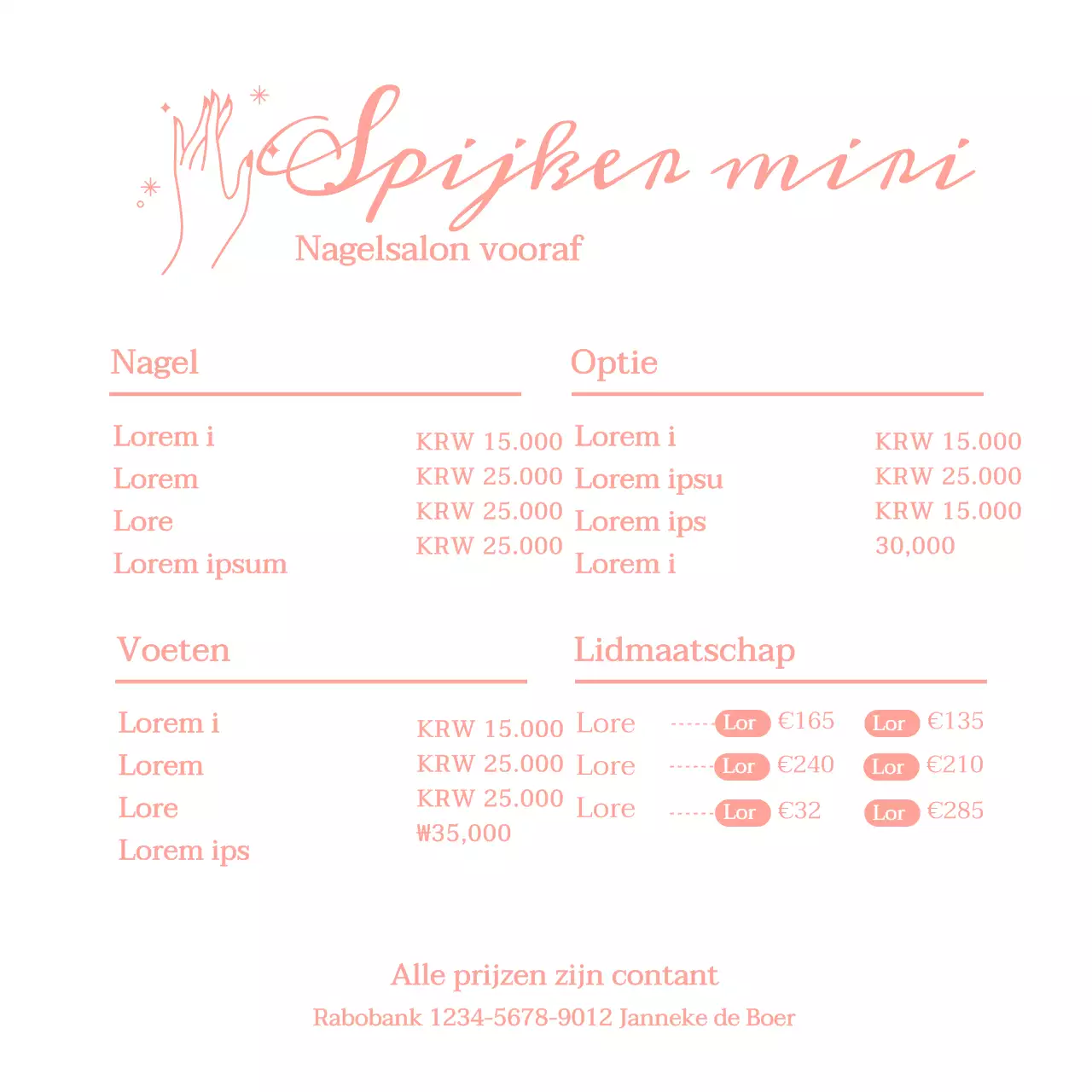 Roze eenvoudige nagel salon menu bord Acryl stand voor nagel salon