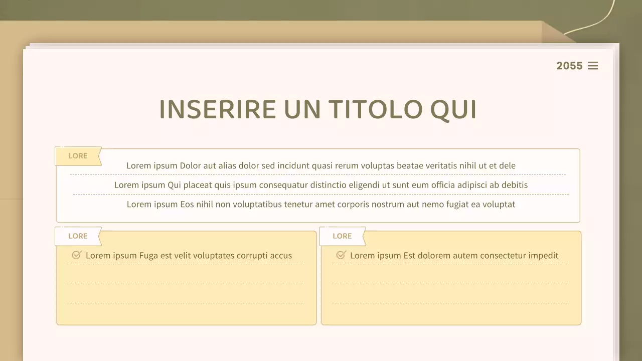 Per presentazioni con un concetto di documento pulito nei toni dell'oliva e del beige