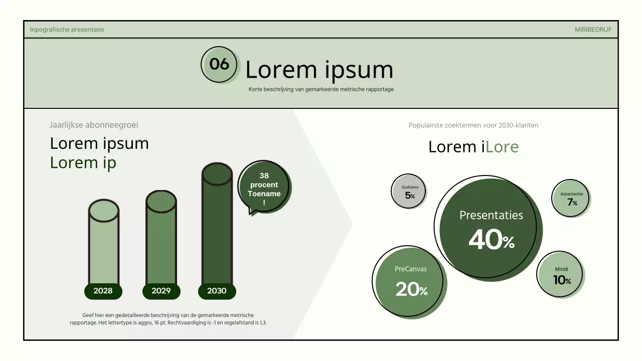 Eenvoudige vormen in groen en beige zakelijke infografische presentatie