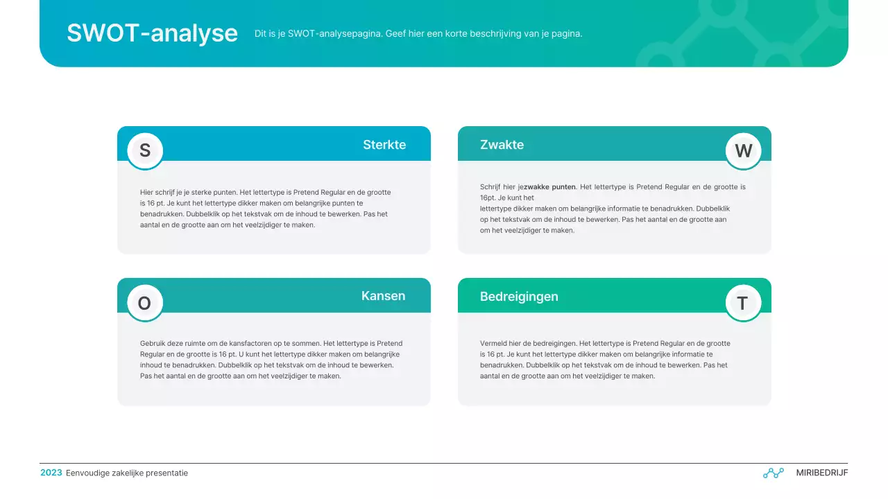 Eenvoudige zakelijke presentatie met kleurverloop in lichtblauw en groen