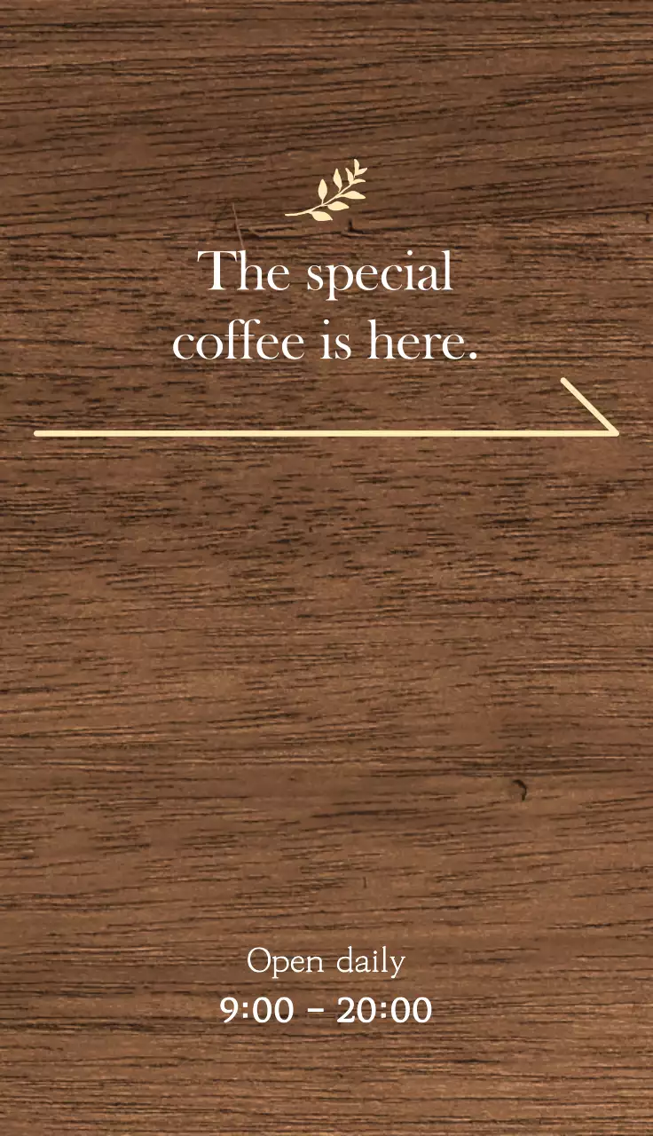 Papan nama kafe sederhana dengan teks dan ilustrasi daun yang berhubungan dengan kopi rumahan