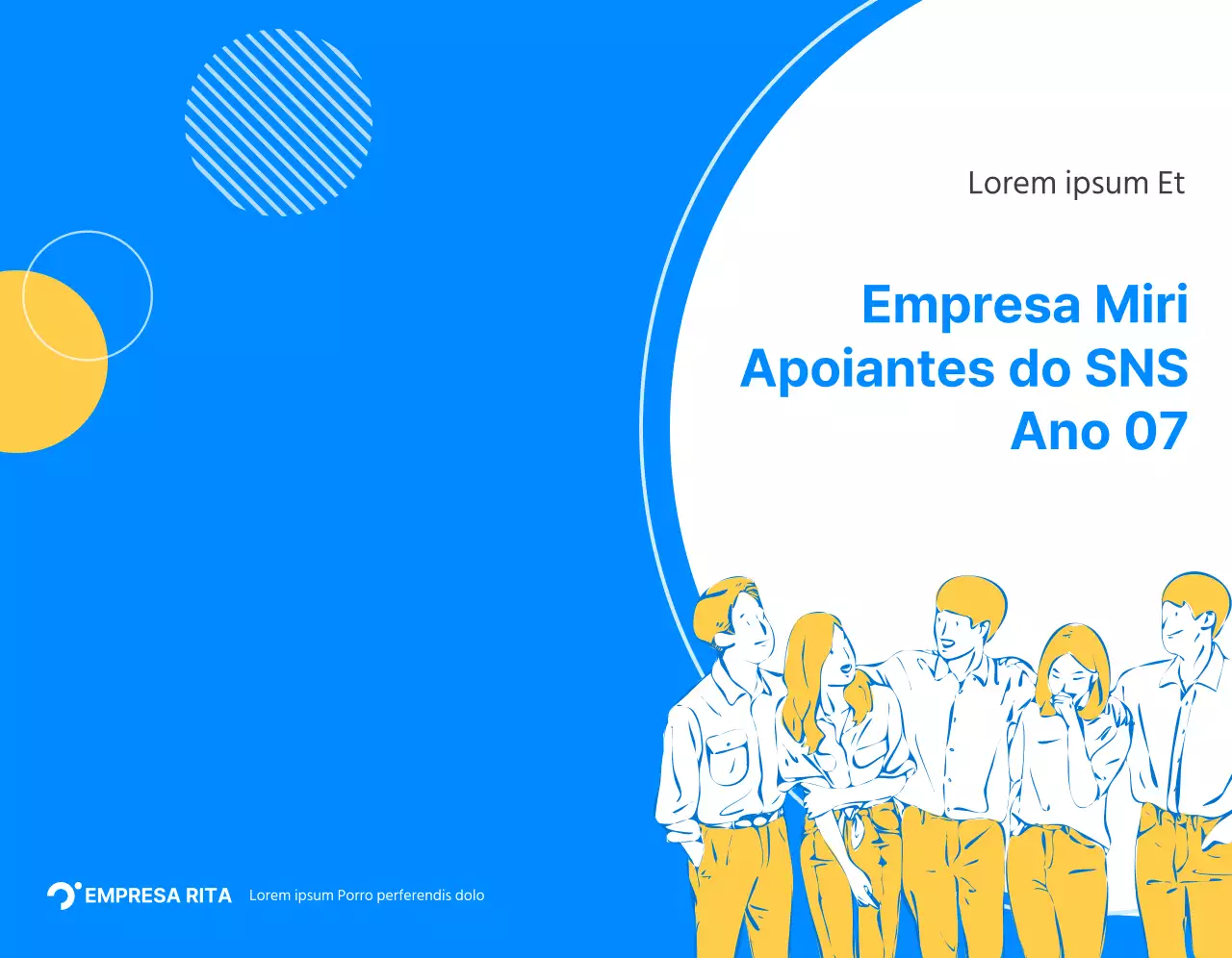 Um conceito simples para uma lembrança de um apoiante da empresa, com círculos azuis e amarelos.