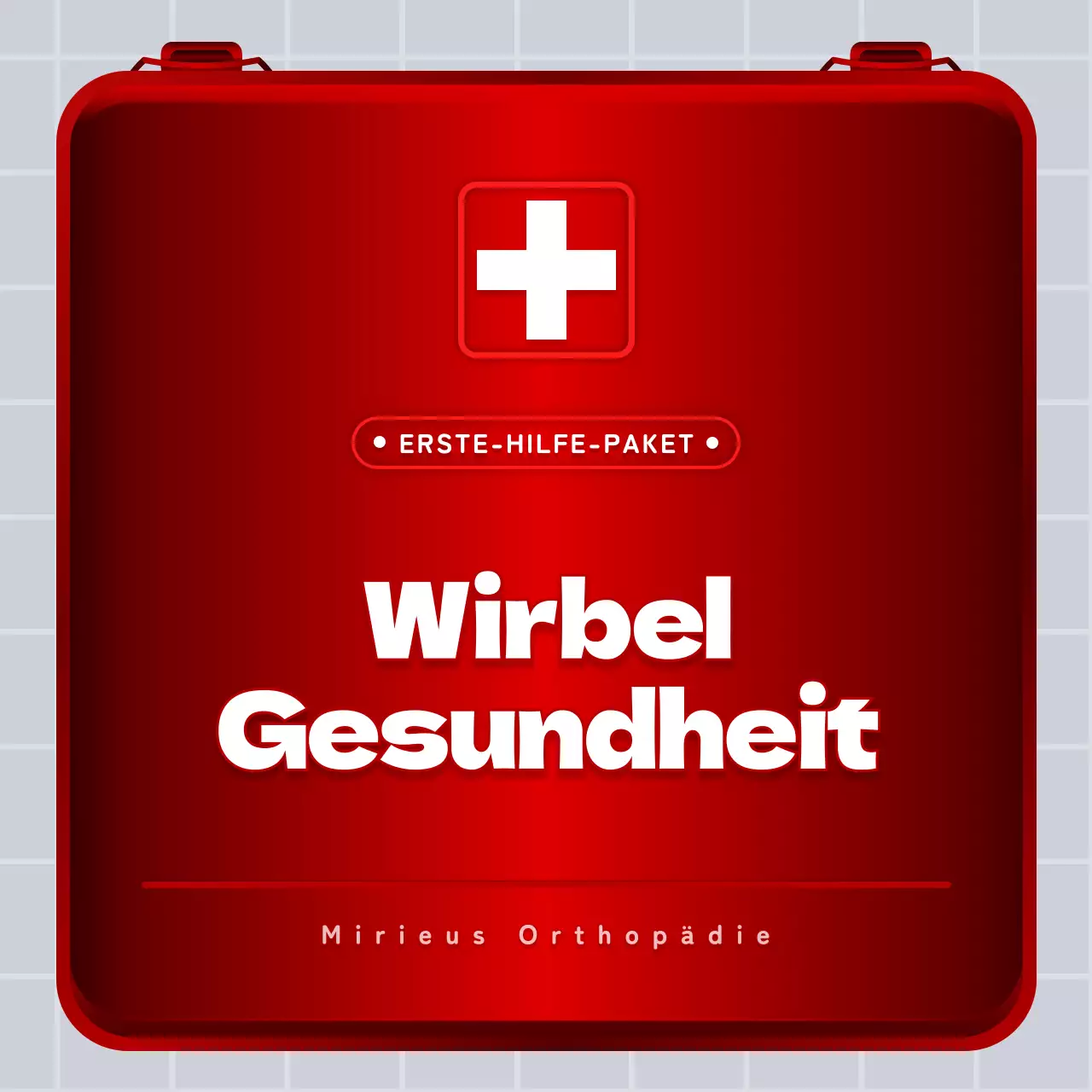 Rot-weißes Konzept für einen Erste-Hilfe-Kasten für die Lendenwirbelsäule Information und Werbung für das Krankenhaus