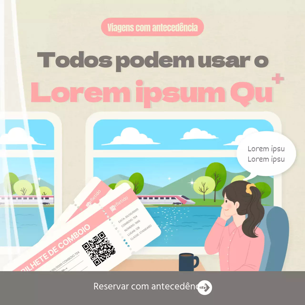 Bege Cinzento Rosa Ilustração Dia dos caminhos-de-ferro Passe de comboio Redes sociais