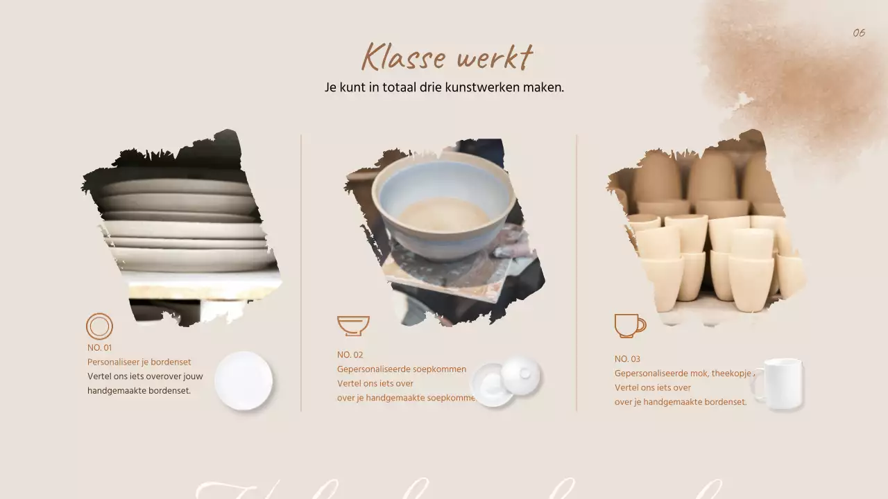 Eendaagse keramiekles met een traditionele uitstraling in beige en bruin