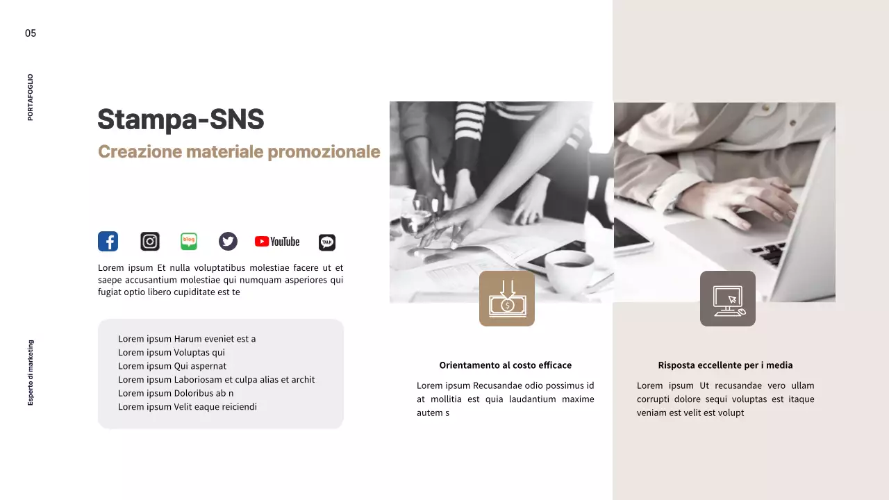 La combinazione di colori neutri, beige e rosa chiaro, della casa del professionista del marketing