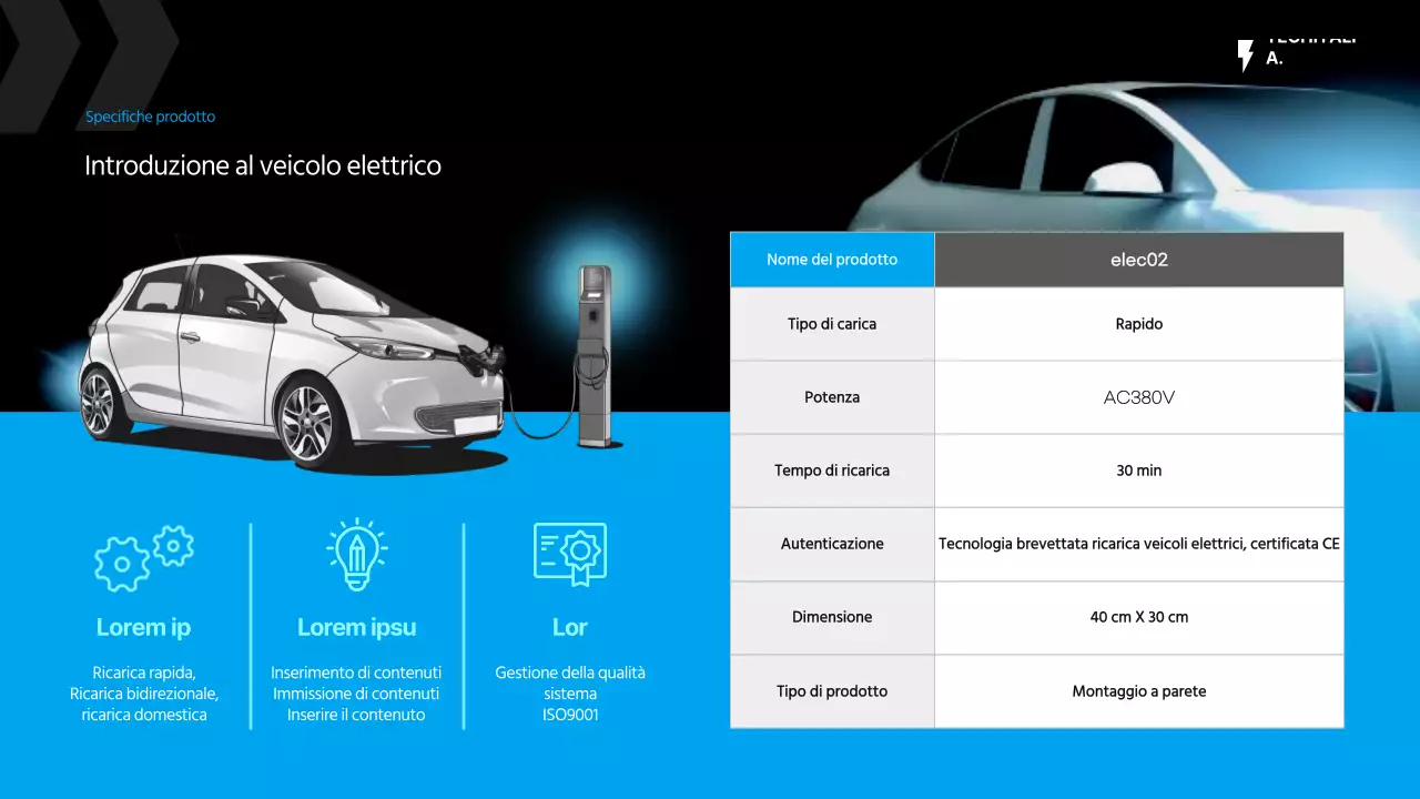 Proposta di fornitura di caricabatterie per auto elettriche in azzurro e menta