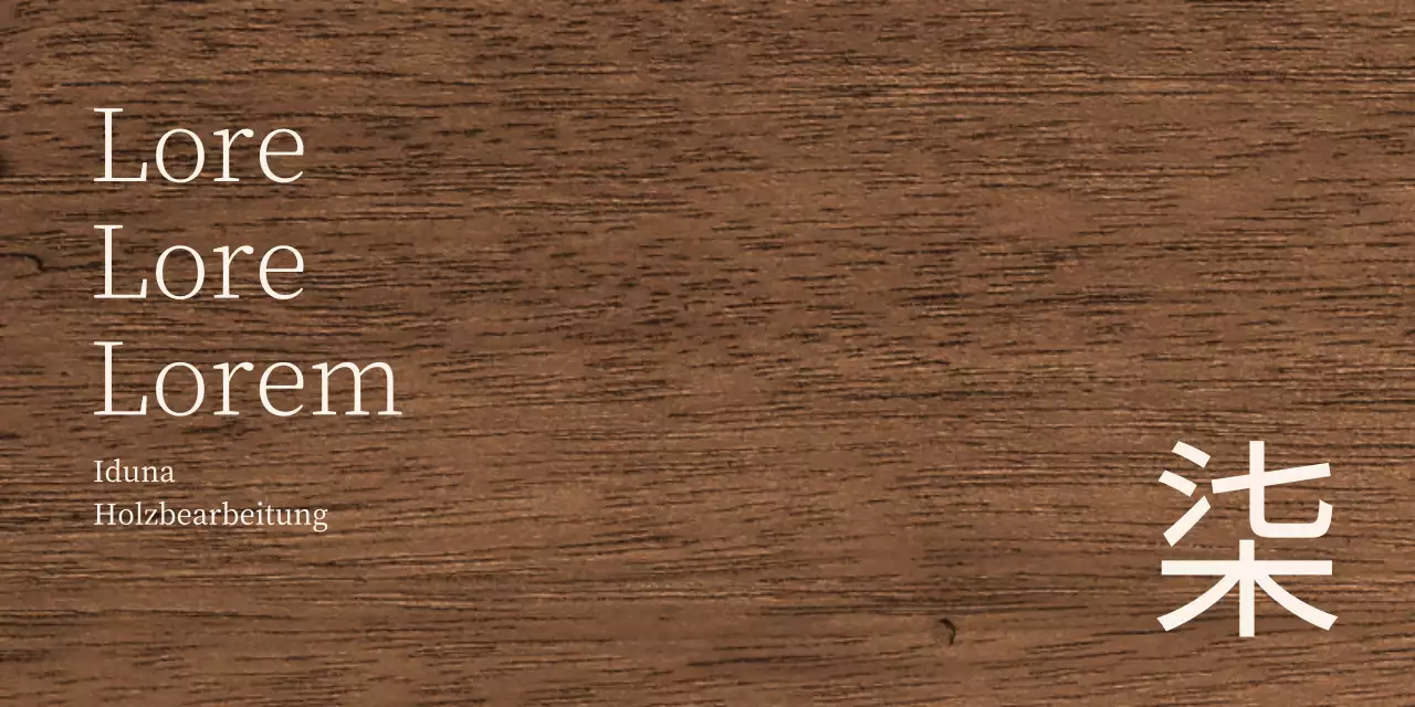 Holzwerkstatt-Design mit Kanji-Akzenten in einem hellbeigen Textstil