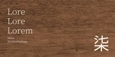 Holzwerkstatt-Design mit Kanji-Akzenten in einem hellbeigen Textstil