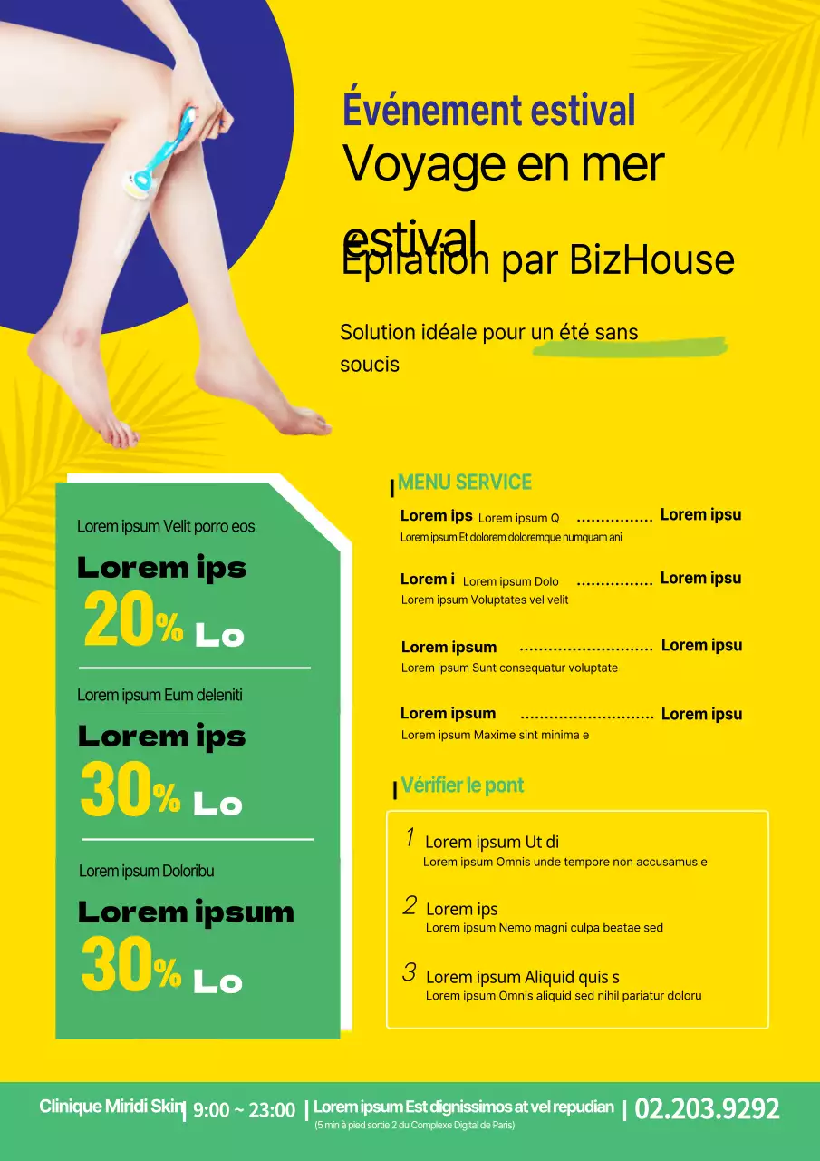 Promouvoir un magasin d'épilation à la cire en été avec une photo d'un rasage corporel jaune