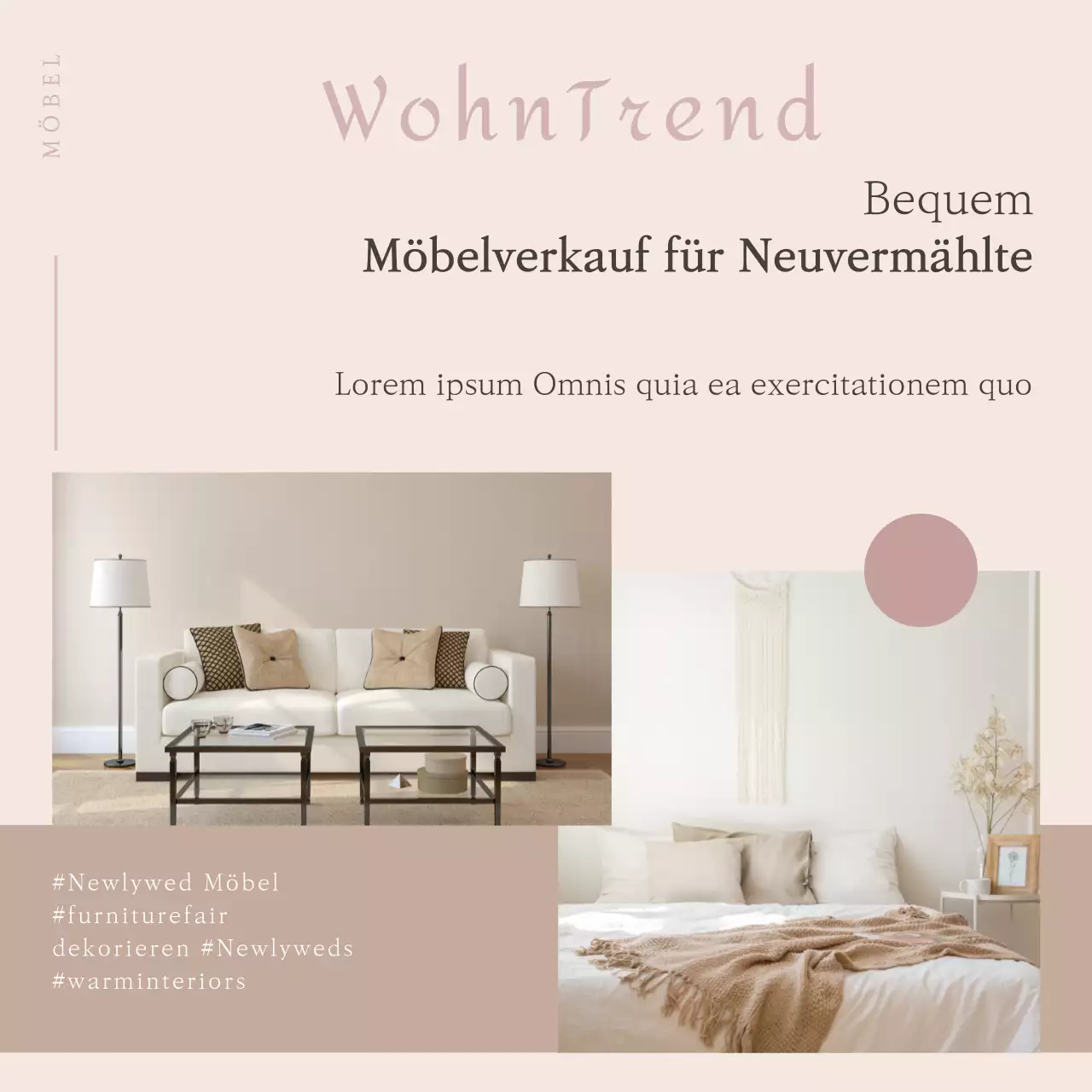Möbelausstellung für Jungvermählte in Beige und Rosa Soziale Medien