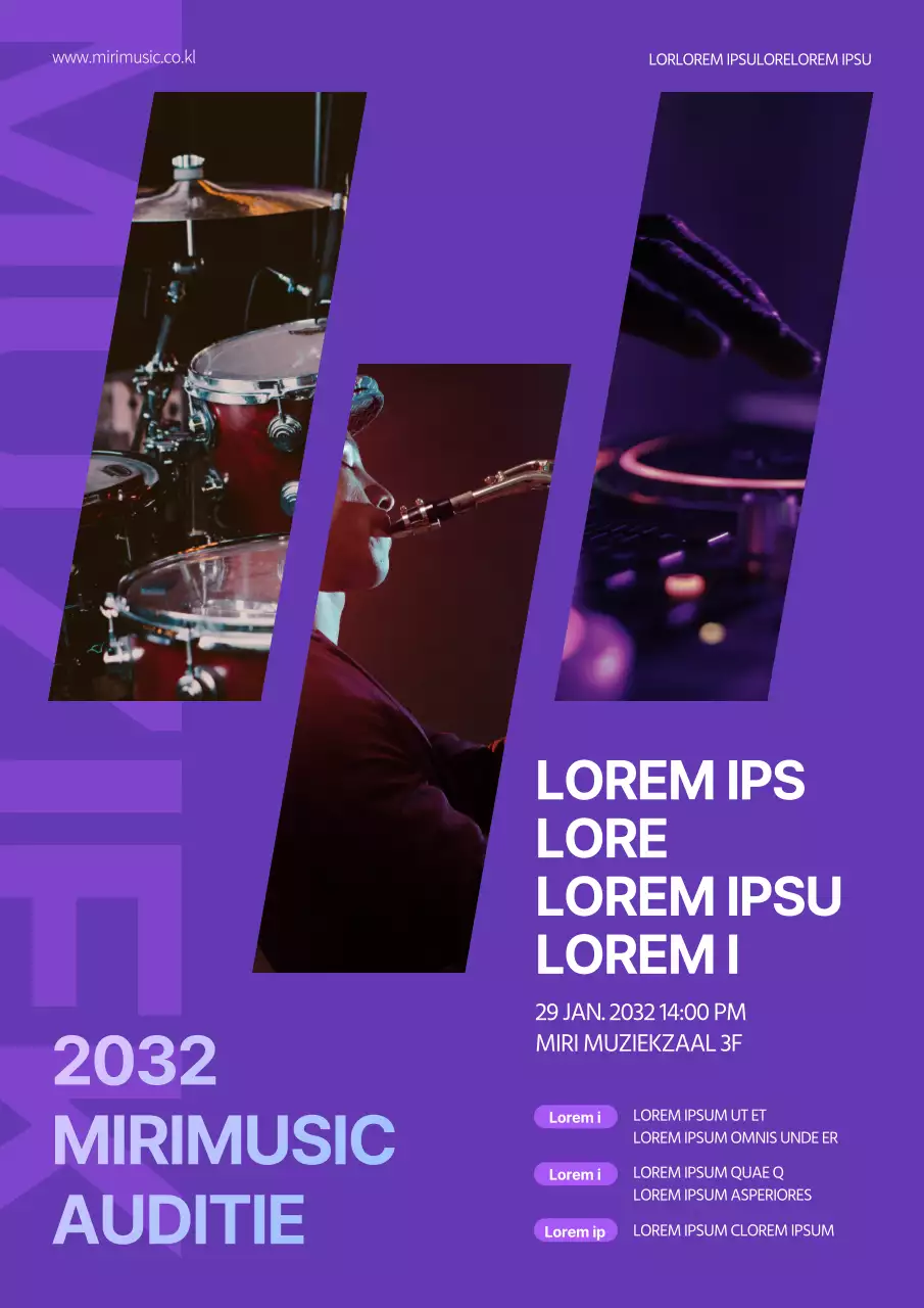 Paarse muziek auditie poster