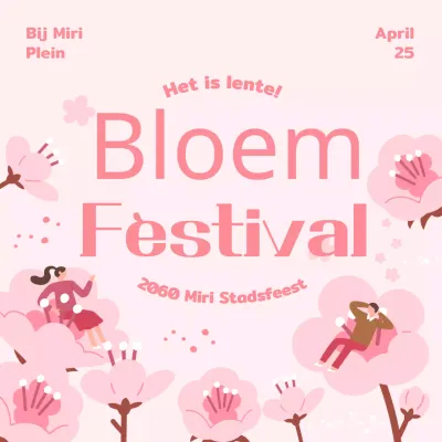 Roze, emotioneel illustratiethema om het kersenbloesemfestival te promoten