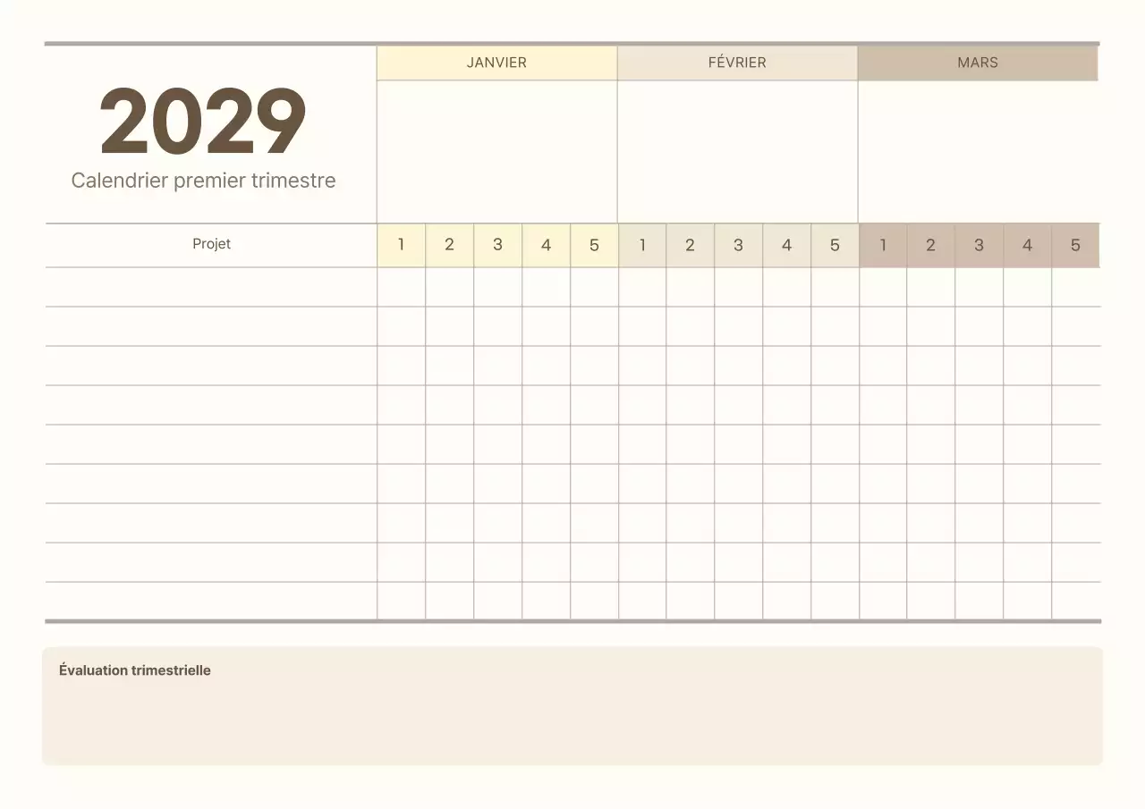 Calendrier trimestriel jaune, concept épuré