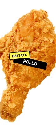 Pollo fritto con etichetta gialla e nera
