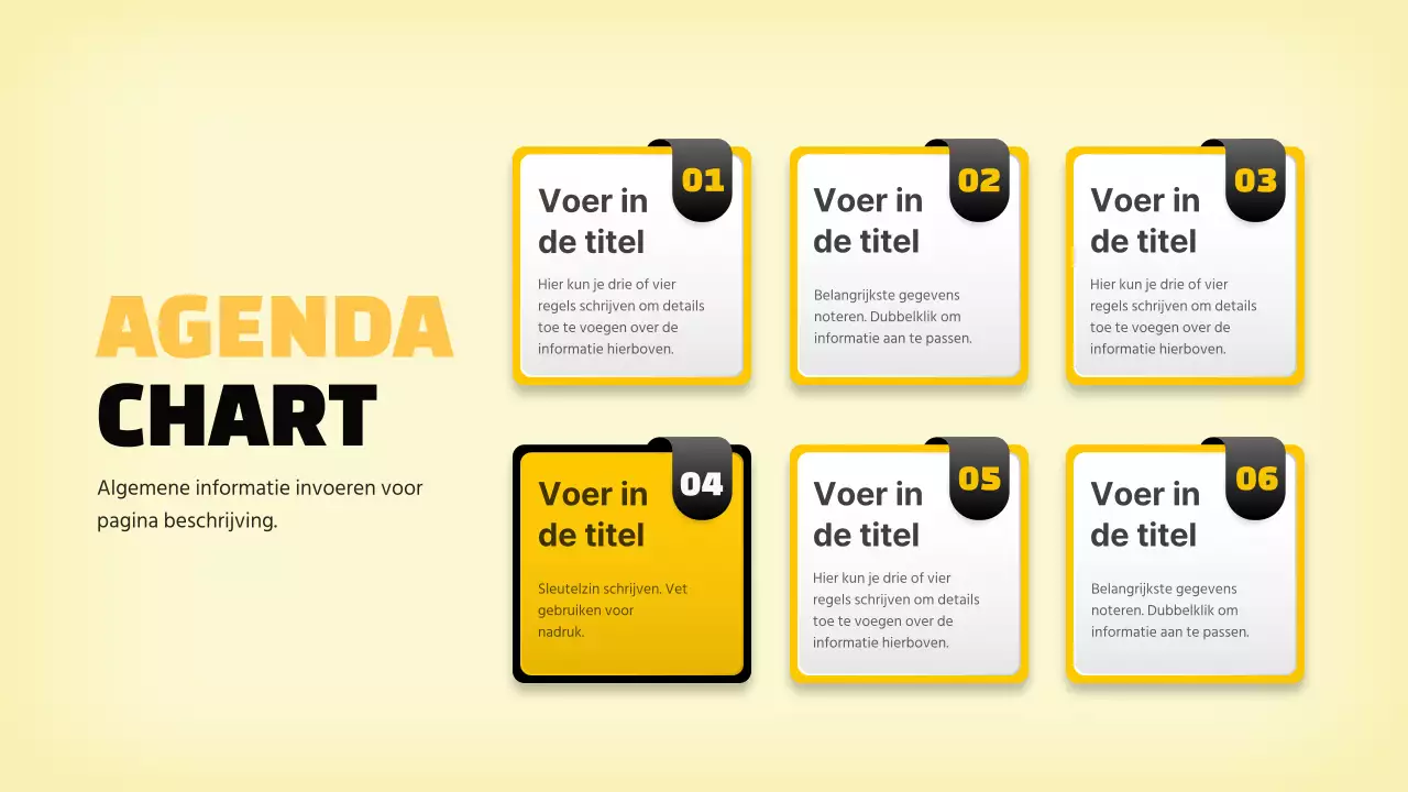 Driedimensionale label concept agenda in zwart en geel