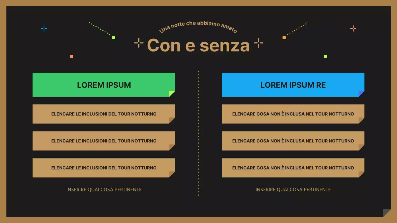 Una simpatica guida turistica notturna nera e colorata