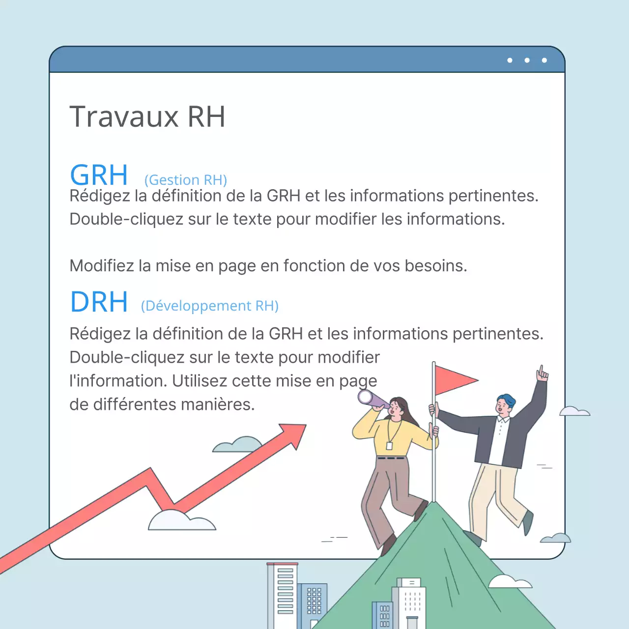 En savoir plus sur notre équipe de RH axée sur l'illustration Description du poste Entretien Compétences de base CardNews