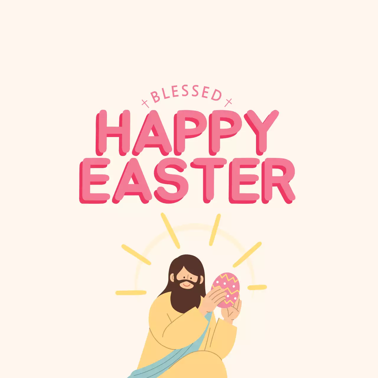 ピンク黄色のイラストかわいい教会のイースターラベル