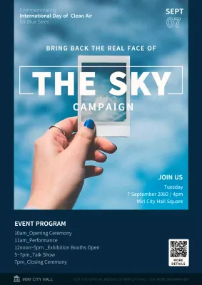 Minimalist concept environmental event promotion with a photo on a navy blue background