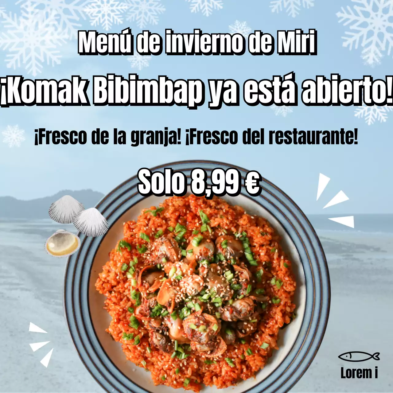 Menú de temporada de invierno con un refrescante concepto de mar de invierno, komak bibimbap