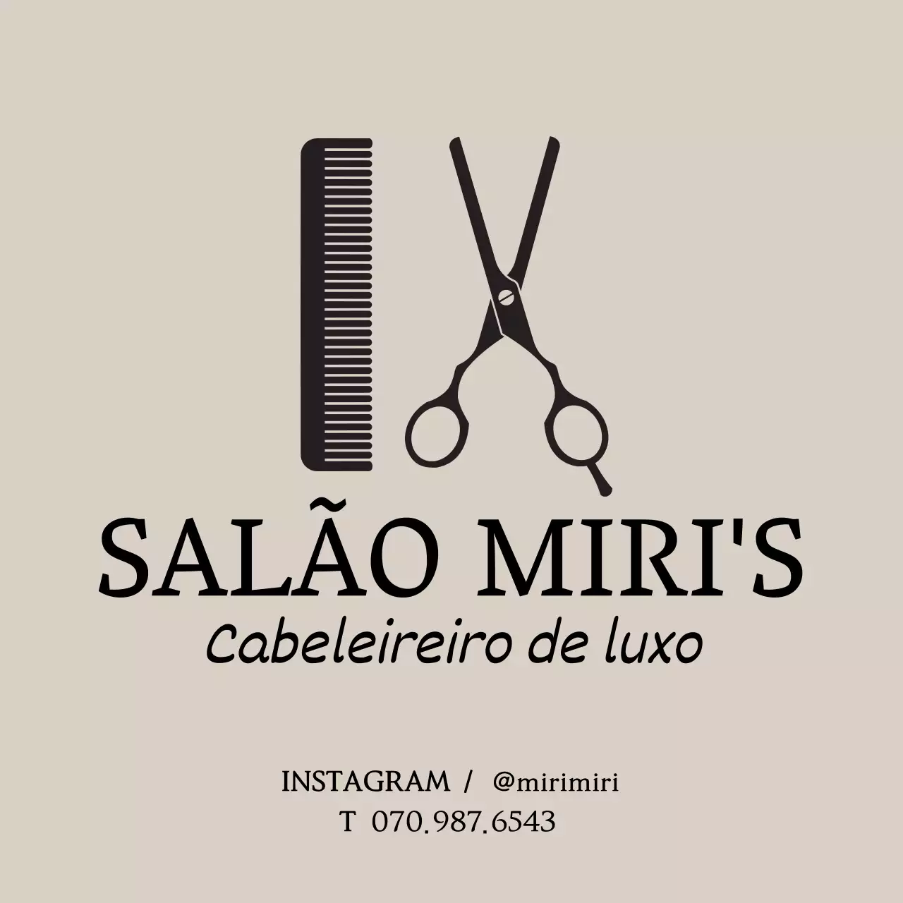Um logótipo de salão de cabeleireiro de estilo simples em castanho claro e preto com um aviso de consulta.
