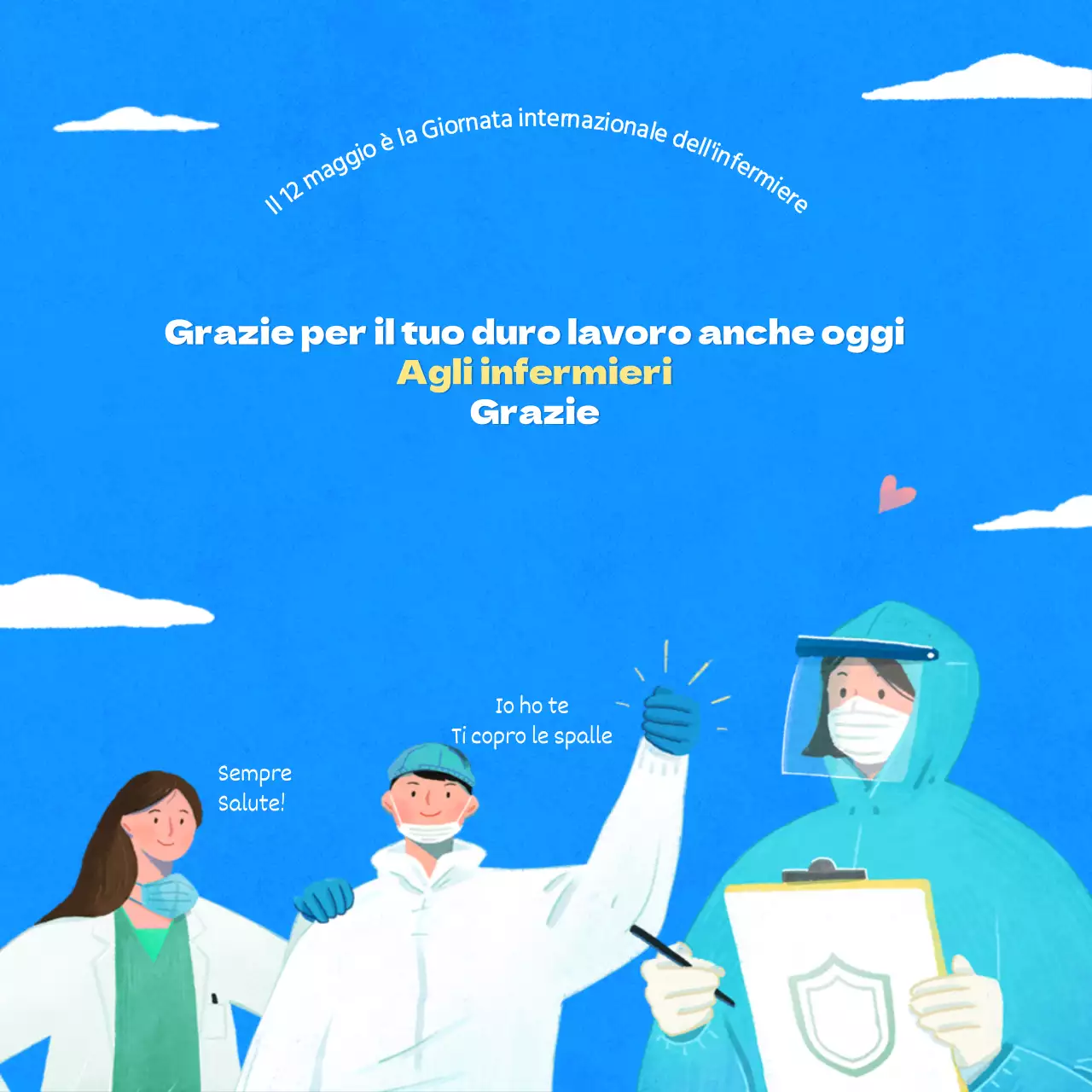 Poster di apprezzamento per la Giornata internazionale dell'infermiere con sfondo blu cielo