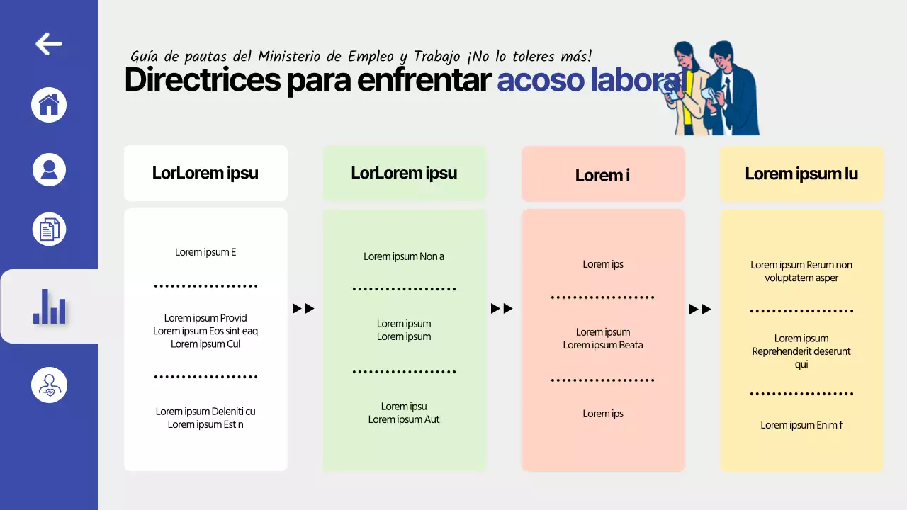 Formación para la prevención del acoso laboral en un tema de interfaz de usuario azul y limpio