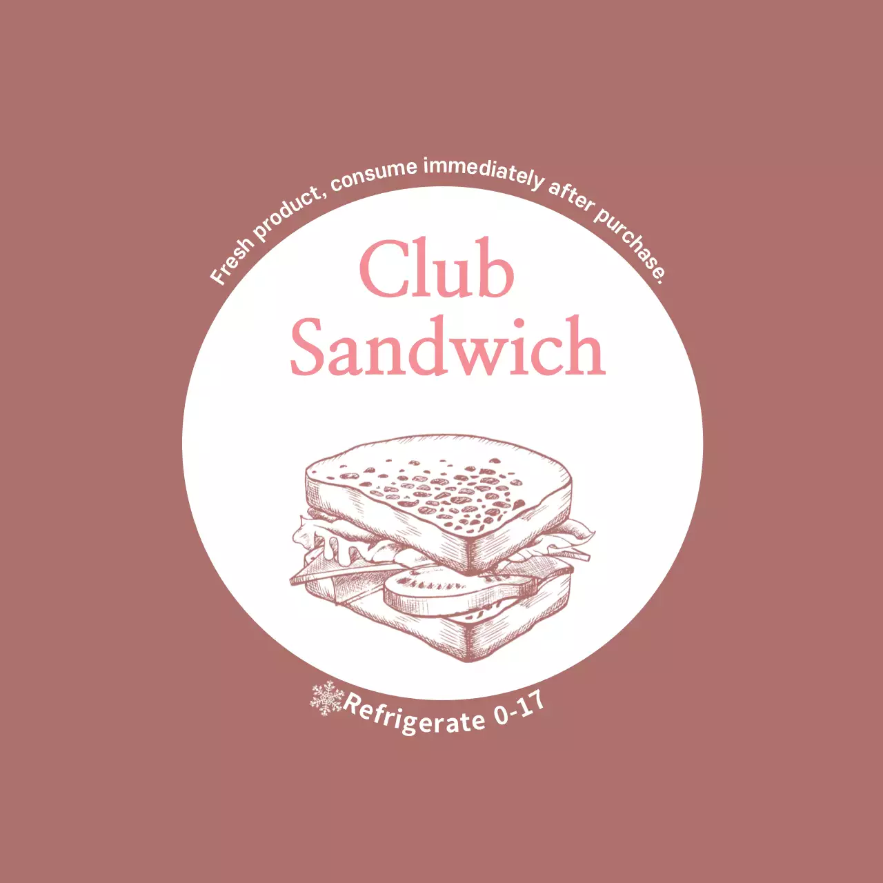 Label sandwich makanan vintage bergambar merah muda