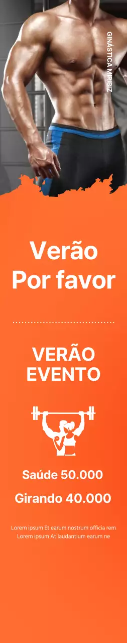 Cartaz promocional para um evento de abertura de um ginásio com um fundo cor de laranja