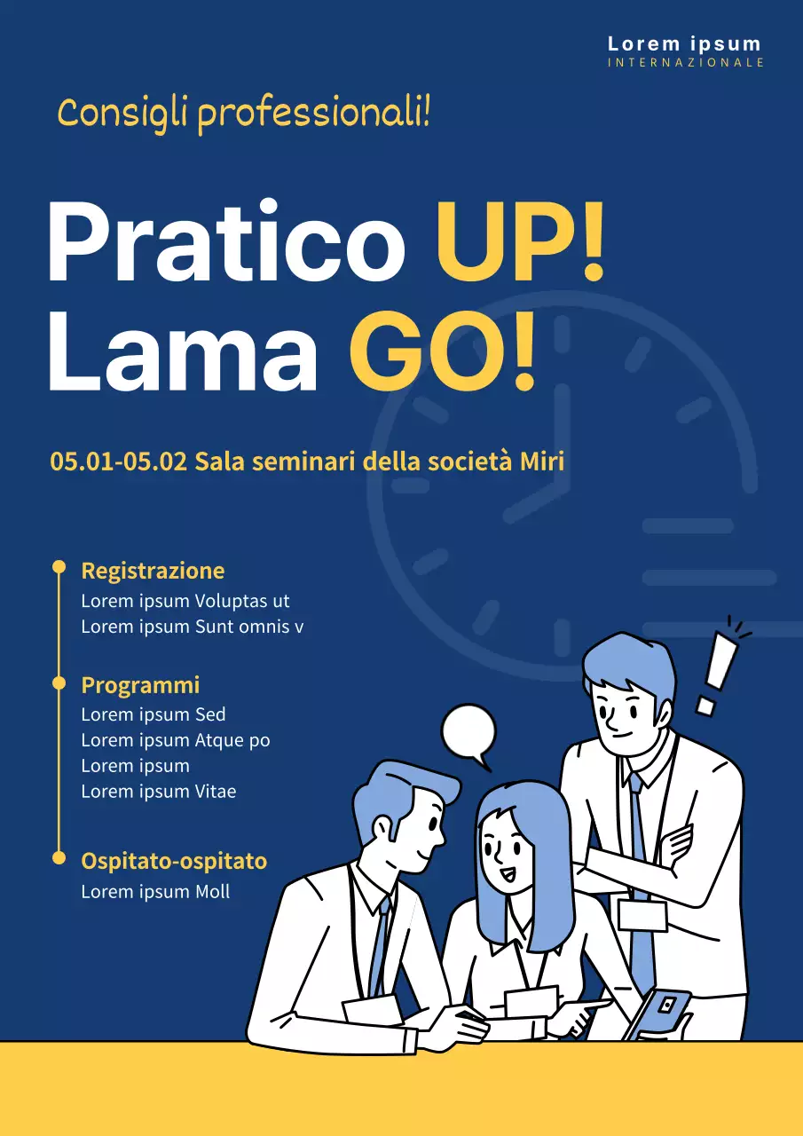 Webposter blu navy e giallo con suggerimenti sulle abilità con i coltelli per i professionisti