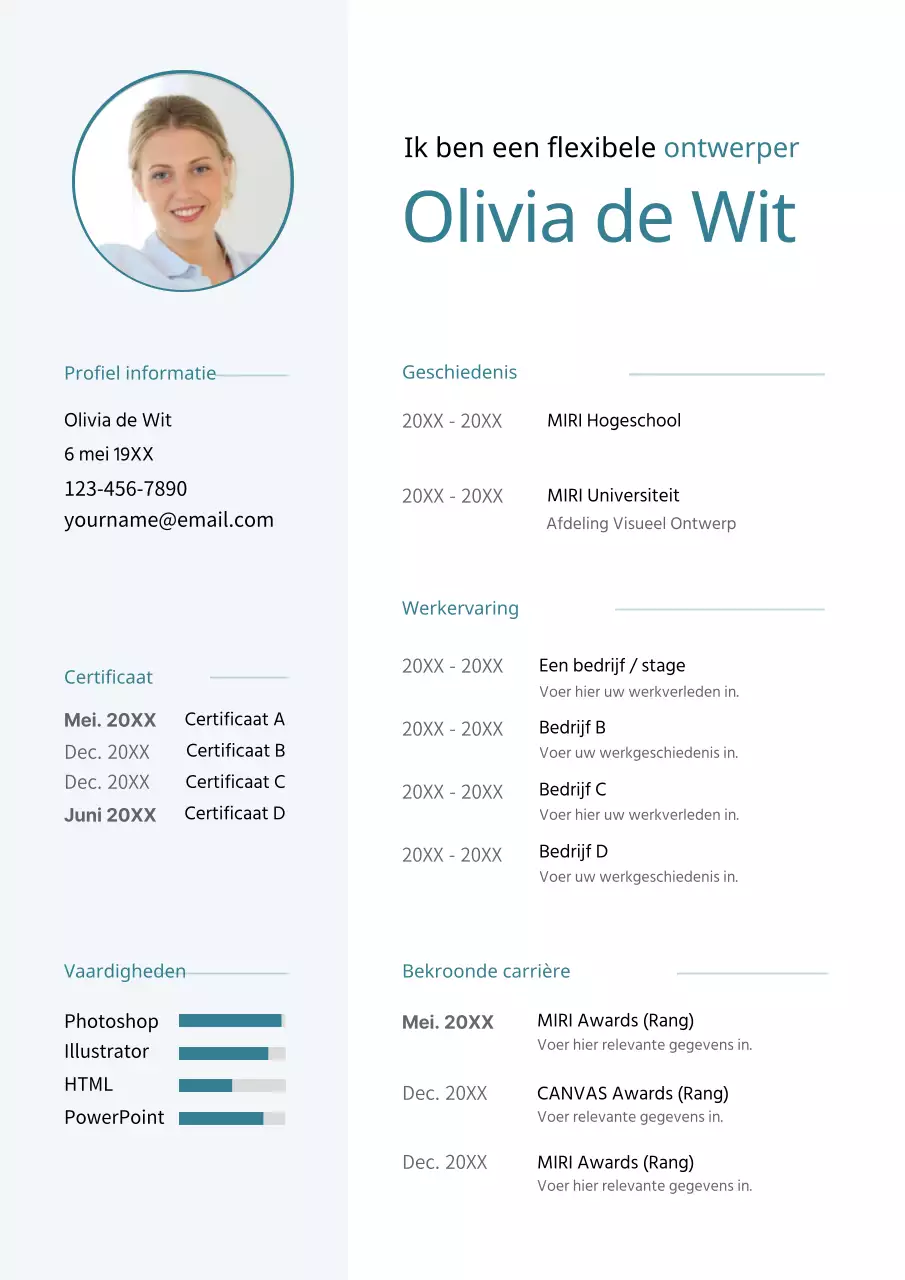 Een schoon, rechtlijnig, groen cv