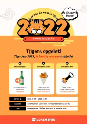 Nieuwjaarsrestaurants met schattige blauwe en gele drakenfiguren