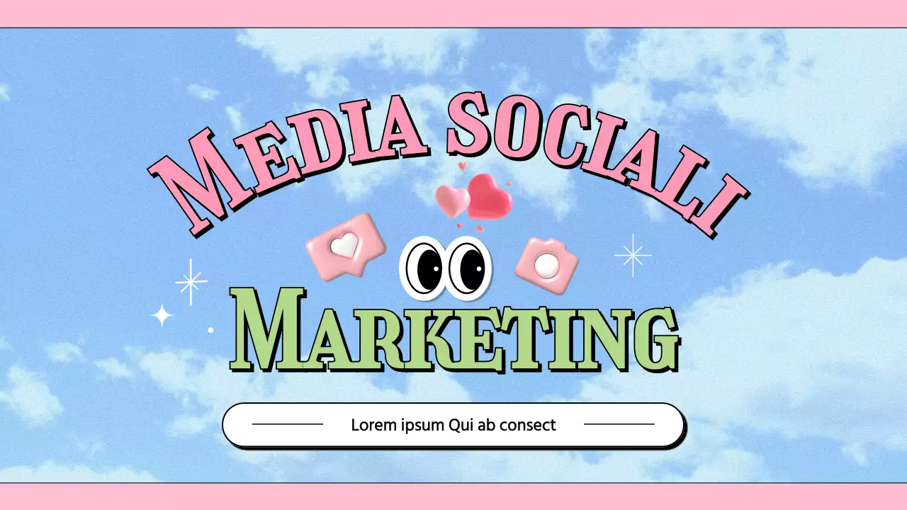 Tendenze del settore del social media marketing in stile kitsch con sfondo azzurro