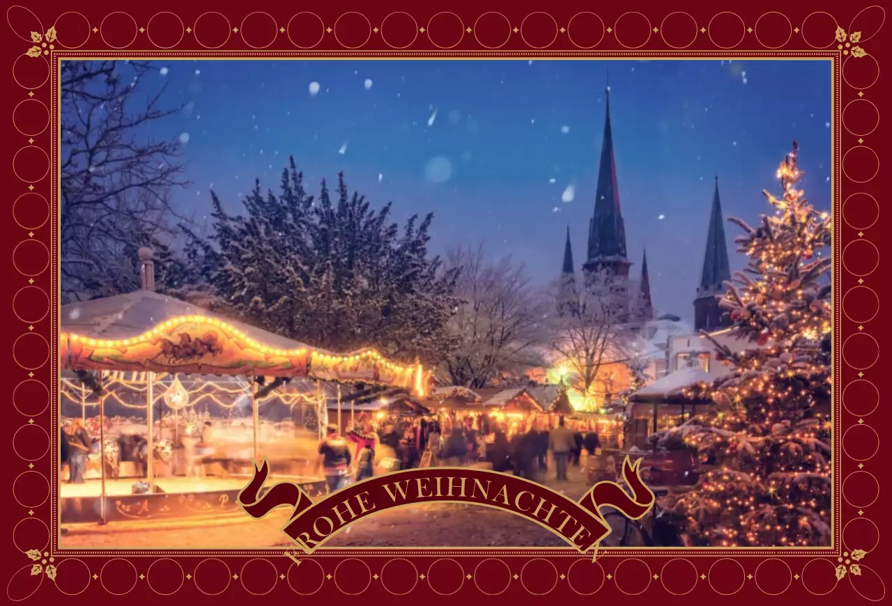 Weihnachtliches Fotolayout mit verschnörkelten Rahmen in Rot