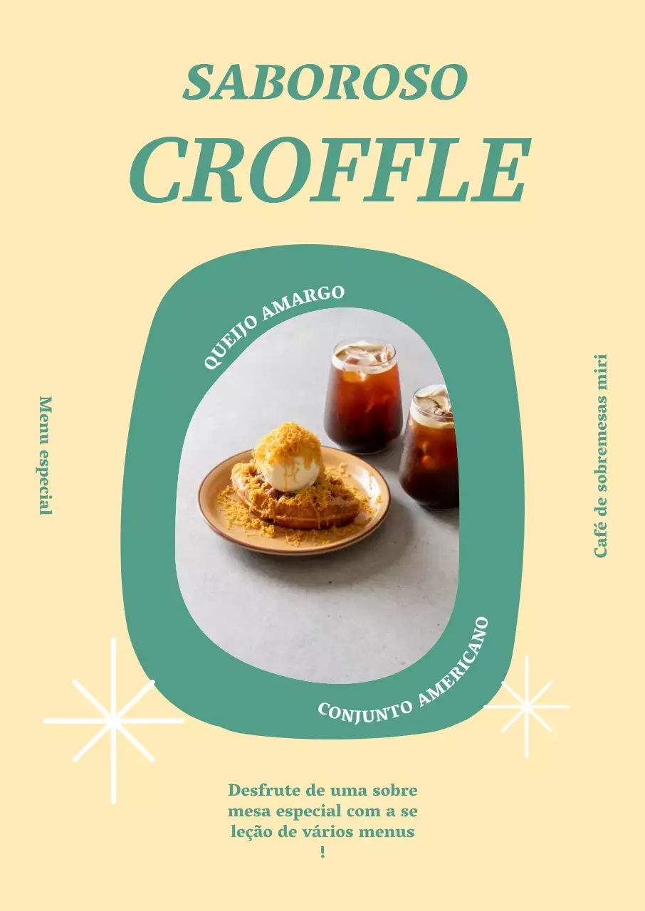 Cartaz com a imagem de um menu dentro de uma forma de hortelã