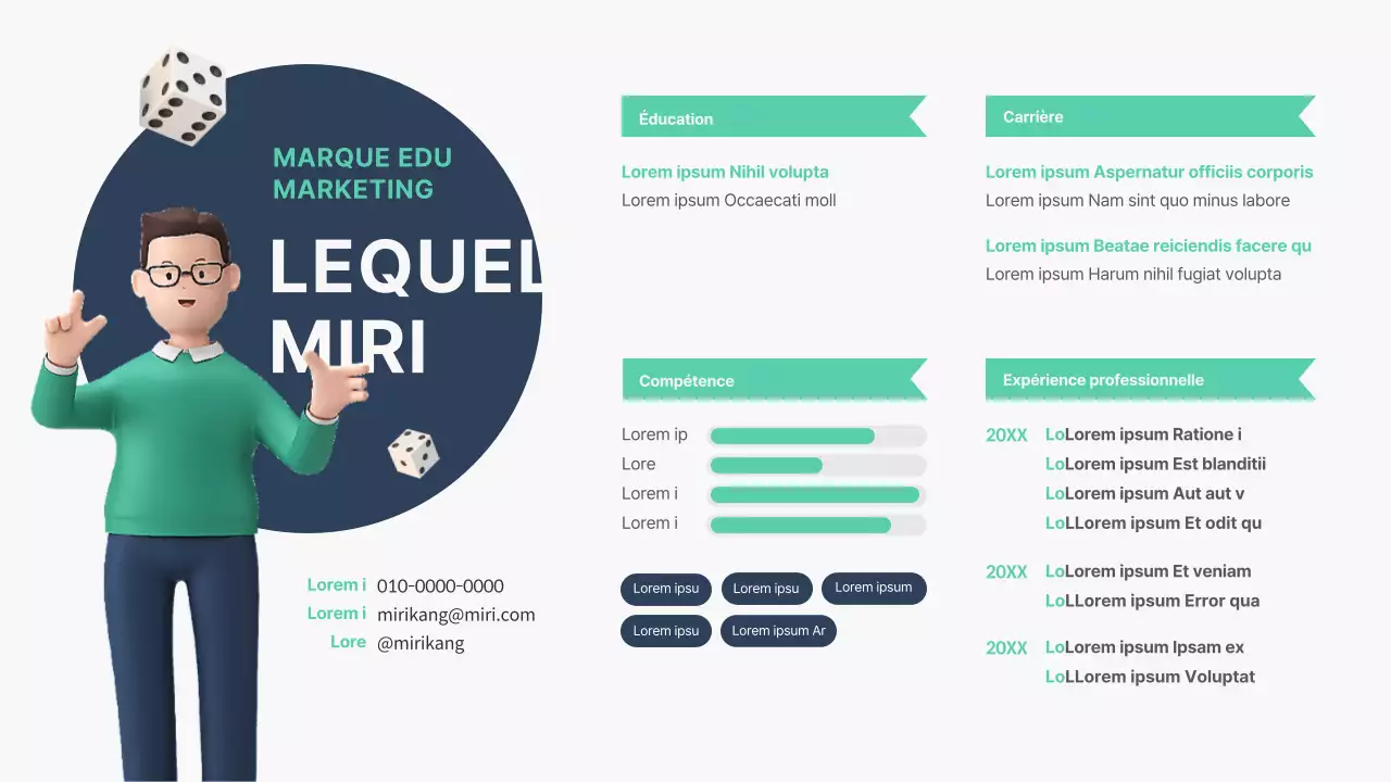 Portefeuille simple d'un spécialiste du marketing avec des images 3D de menthe et de bleu marine