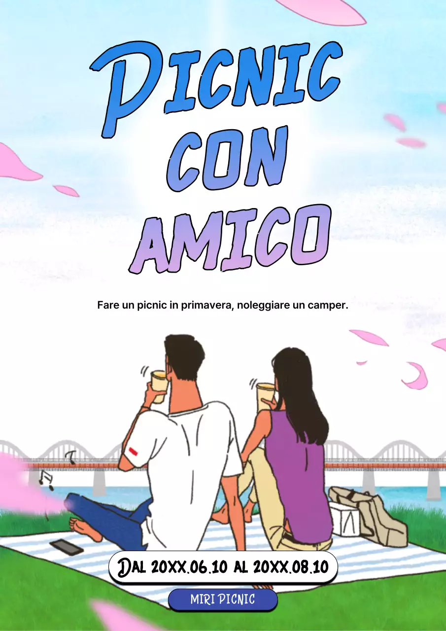 Promuovere un picnic illustrato in blu e rosa
