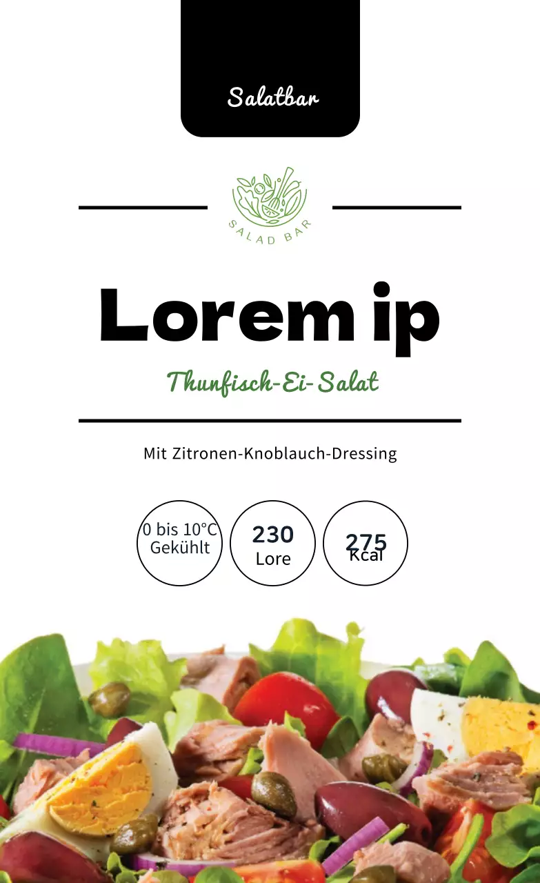 Schwarzes lindgrünes Foto-Salat-Etikett