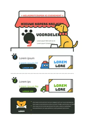 Promoot een evenement in een dierenwinkel met een schattige illustratie van een rood met zwarte puppy