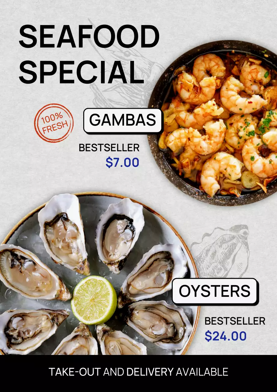 Beige Simple Seafood Promotion Poster